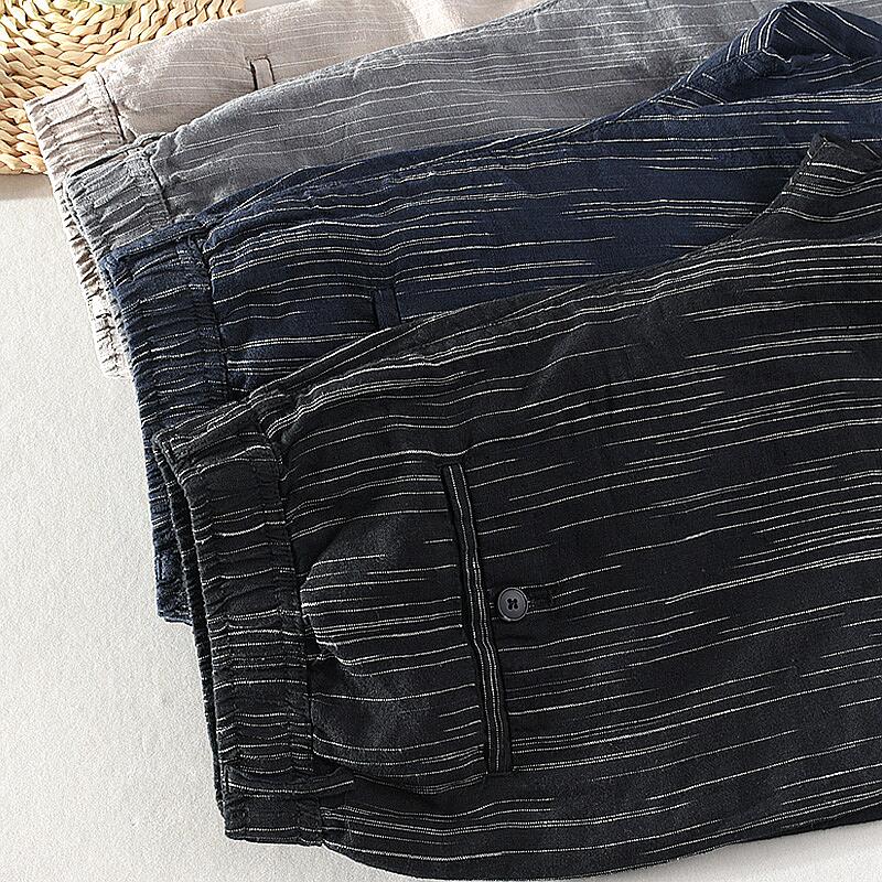 Men's Striped Drawstring Elastic Waist Casual Shorts