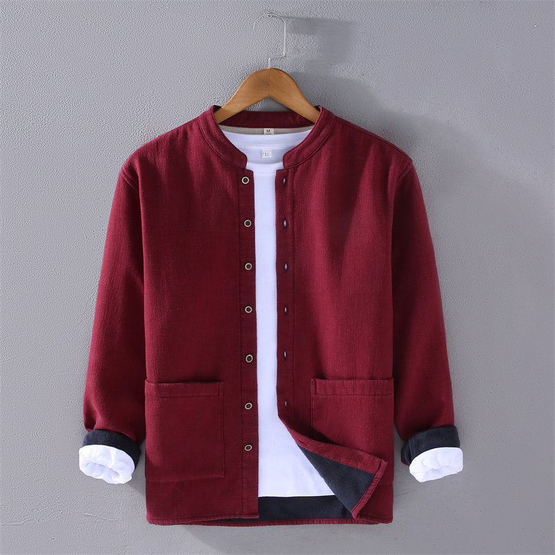 Stand Collar Fleece Long Sleeve Shirt